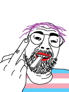 daedaluson, lipstick, middle finger, purple hair, smile, tranny, transgender pride flag