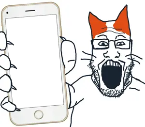 markiplier soyjak, phoneplier vertical, showing phone, animal, arm, cat, cat ears, clothes, ear, ears