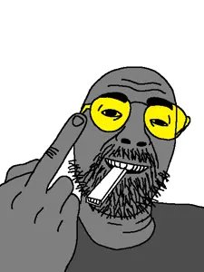 daedaluson, glasses, gray skin, middle finger, soyjak party, soot