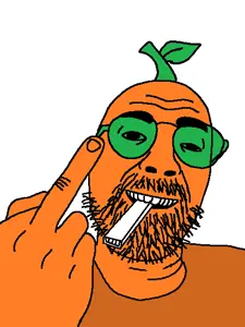 daedaluson, leaf, middle finger, orange skin, smile, froot