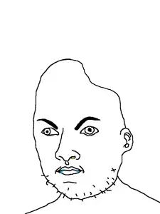 hercules, brainlet, bushy eyebrows, cross eyed, drool, ear, eyebrows, eyes, idiot, mouth