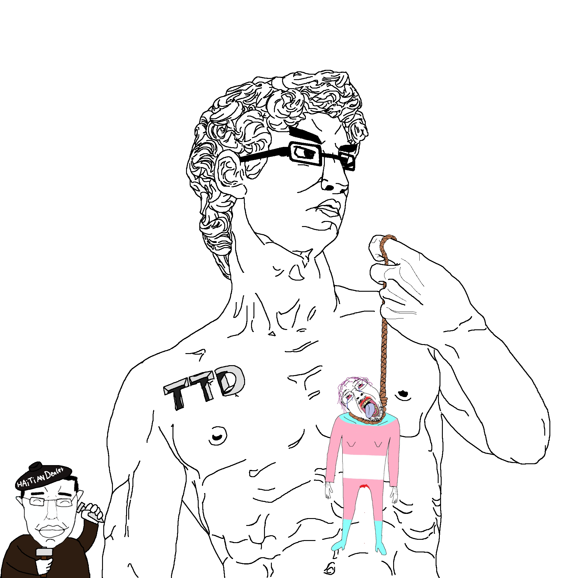 haitiandealer, bernd, chudjak, hanging troonjak, pol face, troonjak, 3soyjaks, ack, beret, black eyes