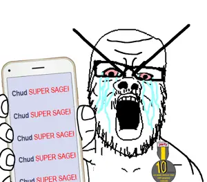 a24 slowburn soyjak, angry, badge, bloodshot eyes, crying, glasses, hands, holding object, holding phone, iphone