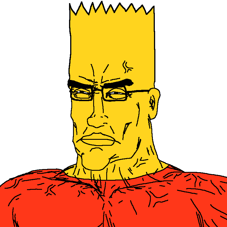 bart simpson, chudjak, perceptive chud, buff, ear, glasses, looking to the left, muscles, muscular male, neutral