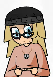 blonde hair, blue eyes, clothes, glasses, hair, shy, white skin