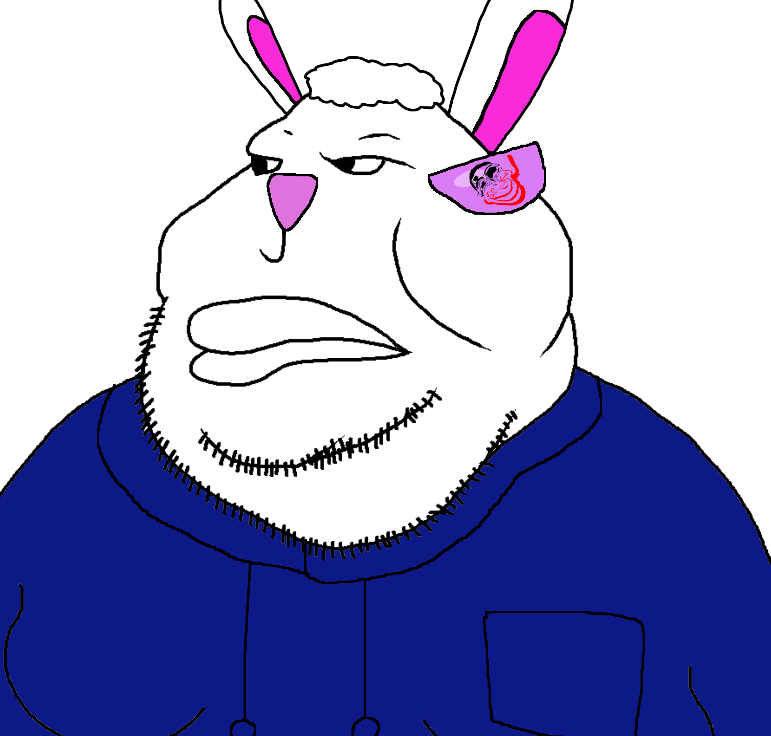 meximutt, accessory, animal, blue jacket, closed mouth, fat, hair, jacket, kenny the rabbit studios, lips