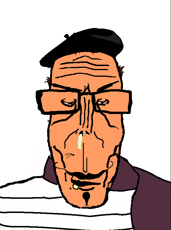 markiplier soyjak, euromutt, euromutt, 1soyjak, beret, black eyes, cleavage, forehead lines, france, french hat