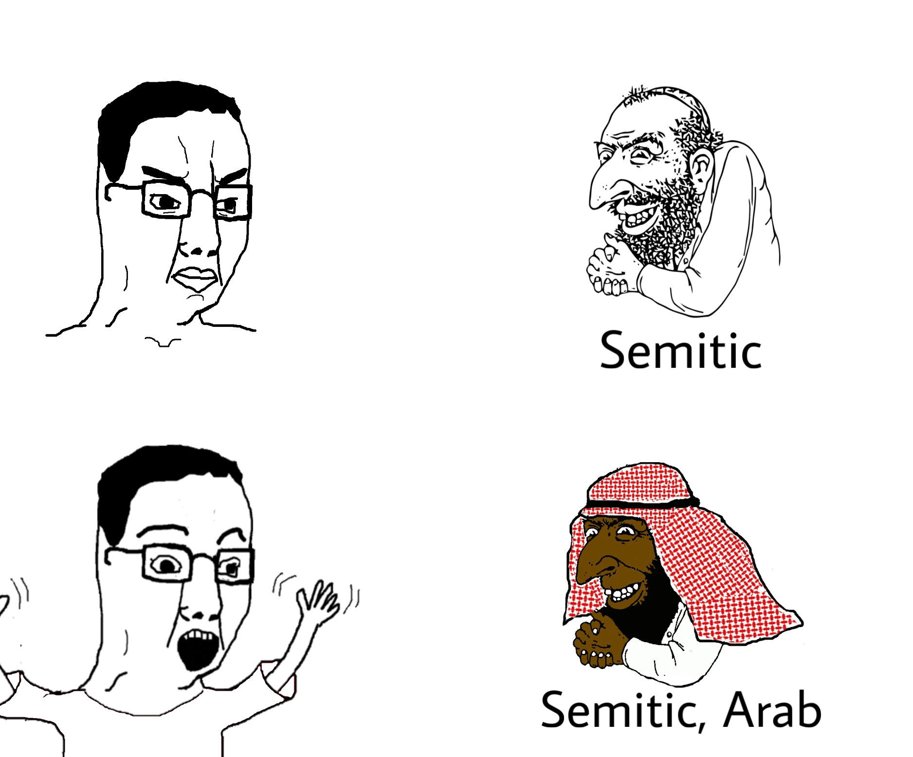 happy merchant, chudjak, angry, arab, beard, brown skin, closed mouth, clothes, glasses, hair
