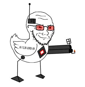 soyak, adolf hitler, animal, antenna, bird, cannon, cyborg, duck, glasses, gun