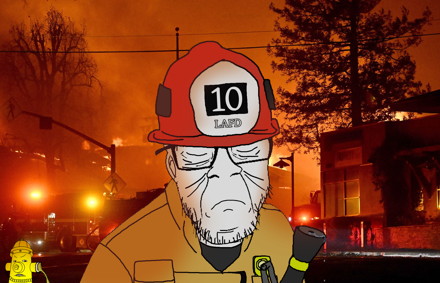 feraljak, gapejak, its over, angry, closed eyes, closed mouth, clothes, fire, fire engine, fire hydrant