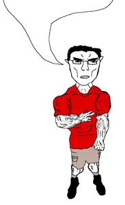 chudjak, unbotheredchud, arm, buff, chud, full body, glasses, leg, soyjak, speech bubble