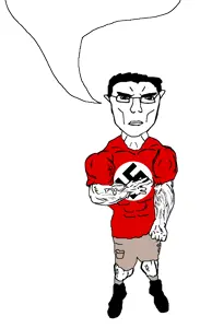chudjak, unbotheredchud, arm, buff, chud, full body, glasses, leg, soyjak, speech bubble