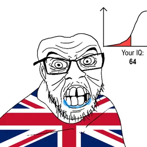feraljak, british, flag, iq bell curve, retard, saliva, soyjak, text, united kingdom, wrinkles