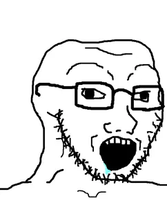 soyak, deformed, drool, glasses, open mouth, retard, stubble, white background