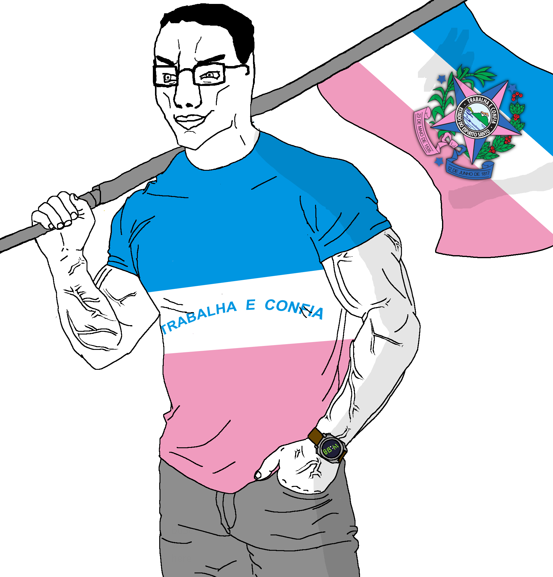 chudjak, muscular chud2, muscular chud2 holding flag, brazil, buff, closed mouth, clothes, emblem, espírito santo, flag