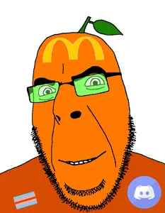 cobson, 1soyjak, bald, bushy eyebrows, closed mouth, discord, discord tranny, eyebrows, flag, food