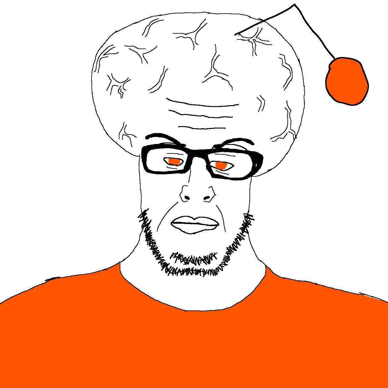 jakub, 1soyjak, bald, big brain, brain, glasses, looking at you, orange eyes, orange shirt, reddit