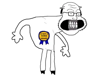 soyak, animal, animal ears, award, cow, full body, glasses, not a horse, stubble, teeth