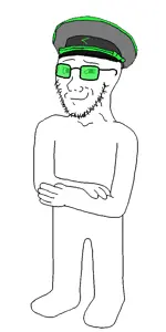 soyak, arrow police, arrow, closed mouth, clothes, crossed arms, full body, glasses, hat, smug