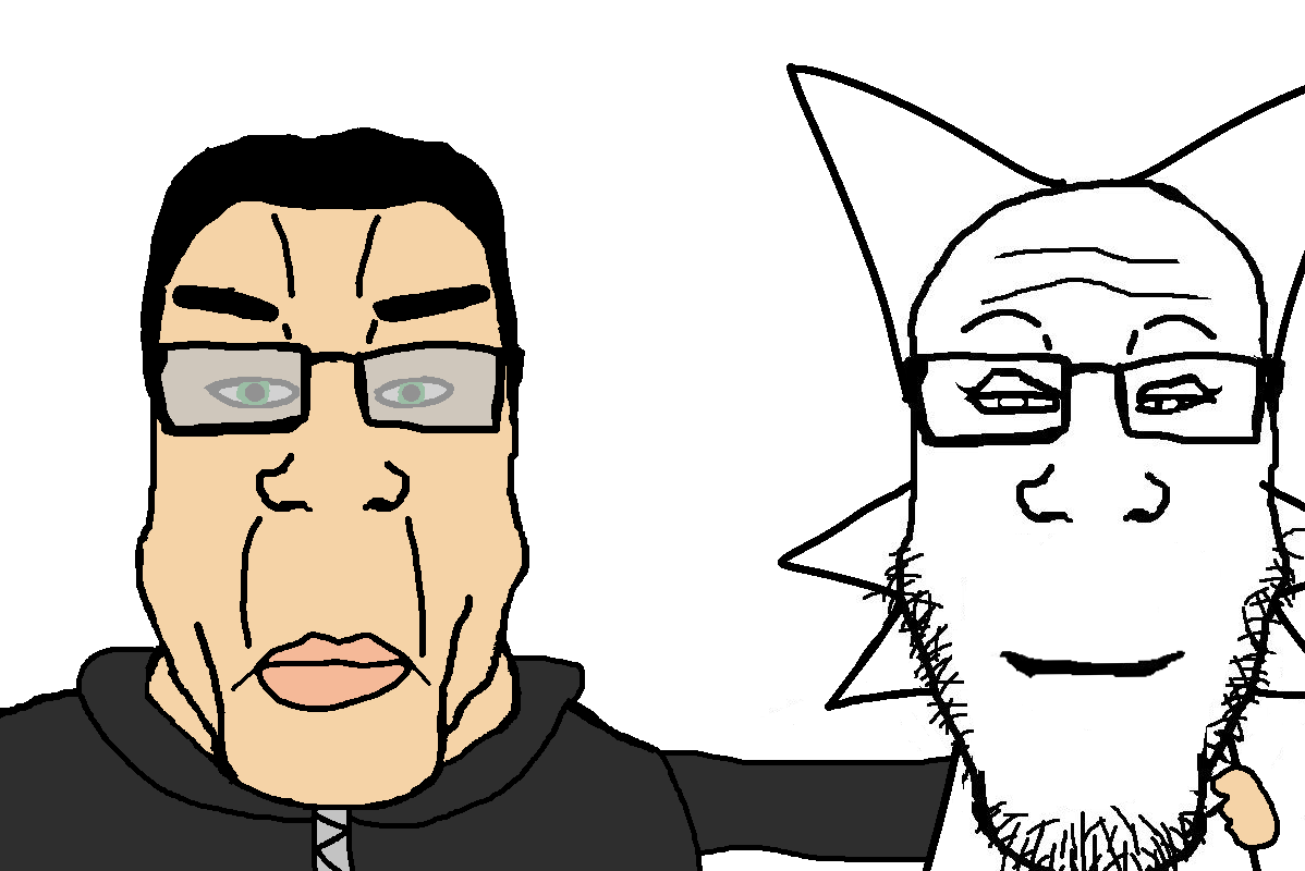 chudjak, markiplier soyjak, chudjak front, chudplier, neutralplier, black hood, filipino, frown, glasses, green eyes