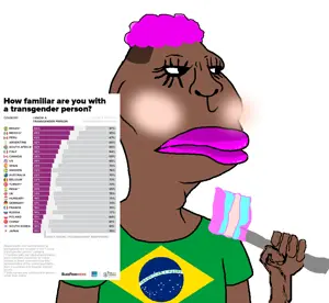 meximutt, brazilmutt, brazil, hair, holding flag, holding object, lipstick, pink hair, text, brazil