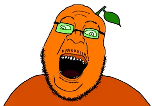 brightson, beard, cross eyed, glasses, green glasses, leaf, mustache, open mouth, orange skin, soyjak