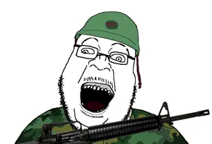 brightson, arm, army, beard, clothes, glasses, hat, helmet, open mouth
