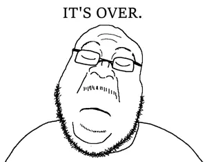 brightson, its over, beard, closed mouth, glasses, its over (phrase), open mouth, sad, text