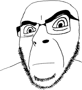 cobson, bald, big eyes, closed mouth, distorted, glasses, looking at you, raised eyebrow, stubble, suspicious