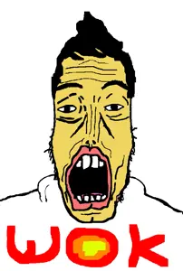 markiplier soyjak, asiamutt, asian, carmen de mairena, clothes, open mouth, teeth, white background, white shirt, yellow skin