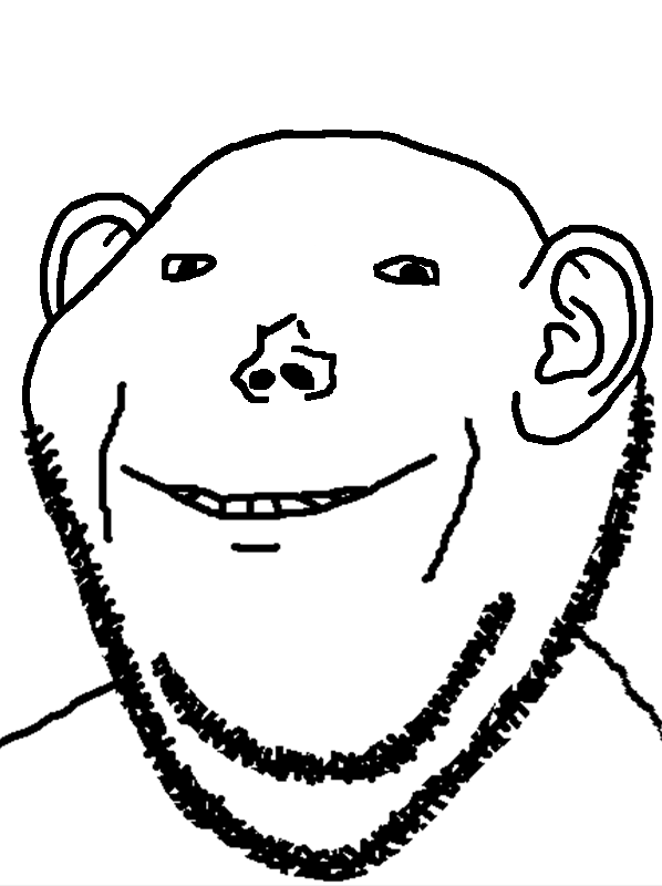 impish soyak ears, swedemass, 1soyjak, bald, black eyes, ear, looking at you, monochrome, no eyebrows, no glasses