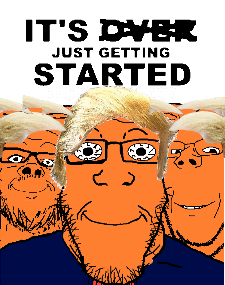 donald trump, a24 slowburn soyjak, bernd, gapejak, markiplier soyjak, wholesome soyjak, its over, blonde hair, closed mouth, clothes
