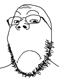 gapejak, good boy, 1soyjak, closed mouth, glasses, good boy, monochrome, sad, soyjak, stubble