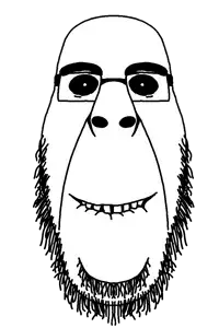 sisa9000, cobson, hornyson, remastered soyjaks, bald, balding, beard, front view, glasses, head