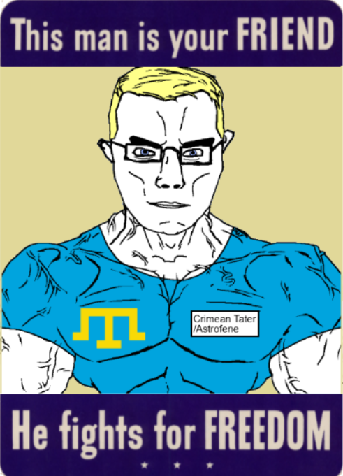chudjak, chudjak front, muscular chud, arm, blonde hair, blue eyes, buff, closed mouth, clothes, crimean tatar
