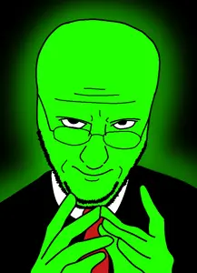 eviljak, glowie, glasses, glowing, green skin, hands, looking at you, soyjak, stubble