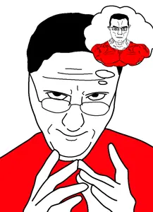 chudjak, eviljak, chudjak front, muscular chud, chud, glasses, looking at you, soyjak, thinking