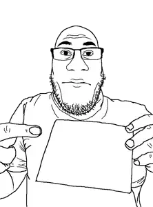 markiplier soyjak, nuplier, bald, balding, closed mouth, clothes, glasses, hands, holding object, neutral