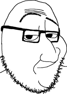 smugjak, closed mouth, eyebrows, glasses, smile, smug, soyjak, stubble, transparent background, megamind (movie)