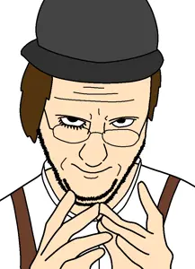 eviljak, clockwork orange, glasses, hair, soyjak, stubble, suspenders