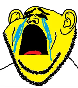 impish soyak ears, 😭, closed eyes, crying, ear, emoticon, open mouth, soyjak, stubble, tongue