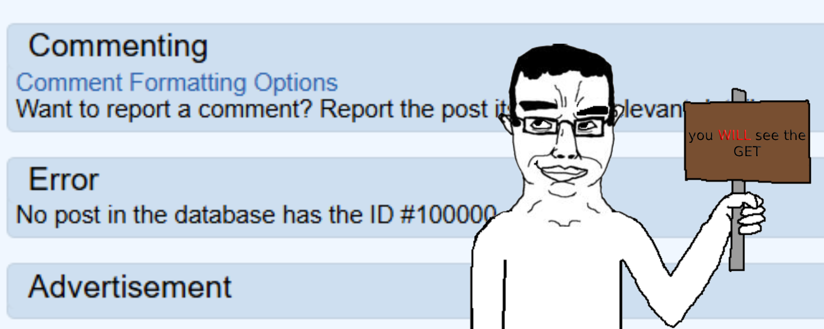 chudjak, chudjak front, chud, comic sans, error, front view, holding object, holding sign, looking at you, pointing up