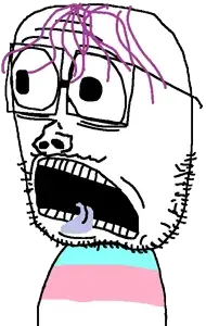 sackjak, glasses, purple hair, stubble, teeth, tongue, tranny, transparent background, transgender pride flag