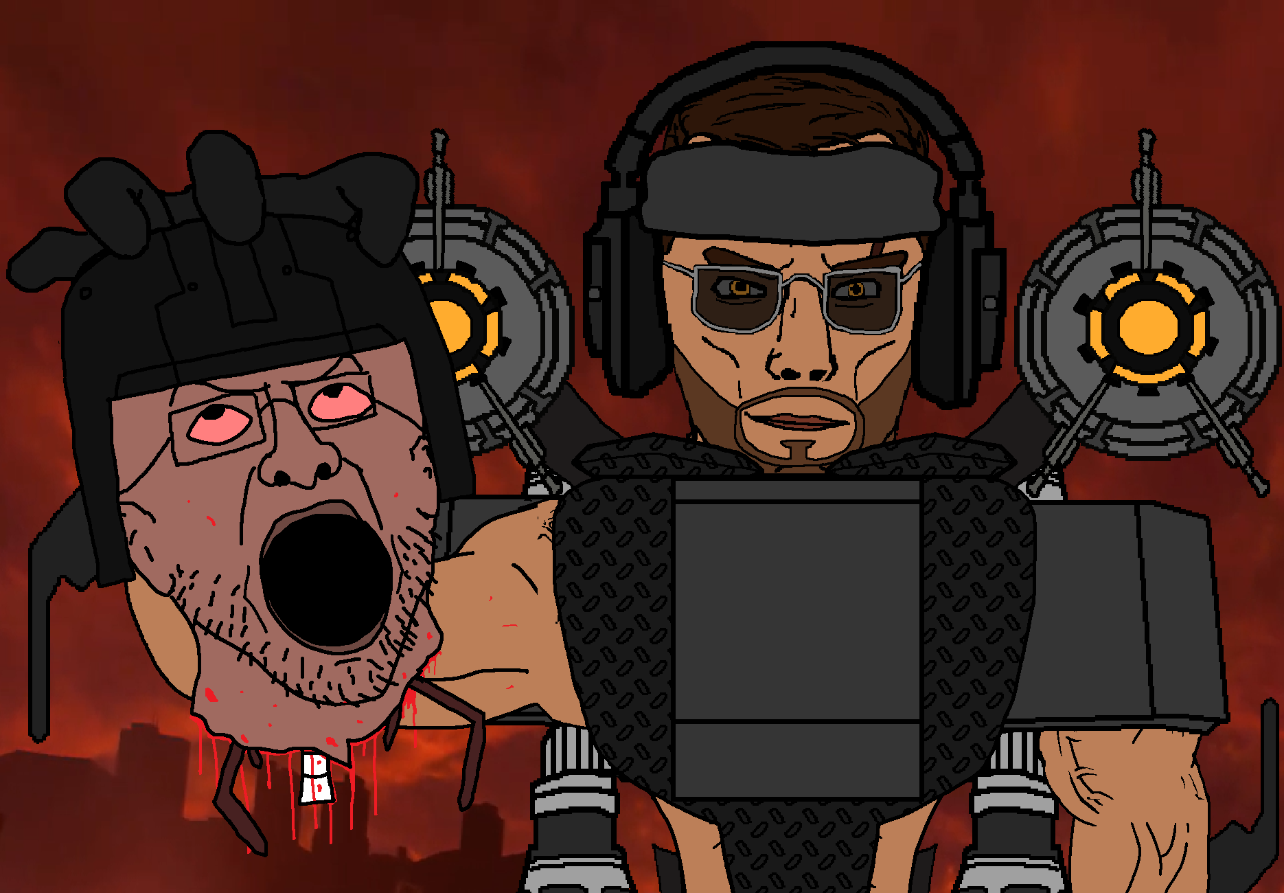 chudjak, chudjak front, kratos chudjak, muscular chud, g-squad, arm, armor, astro toilet, beard, beheaded