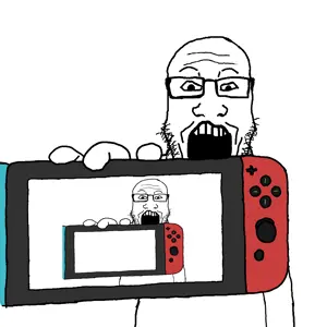 markiplier soyjak, holding object, nintendo, nintendo switchswi, open mouth, video game