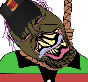 bernd, slopjak, brown skin, brown troonjak, burger king, clothes, deformed, fast food, hat, purple hair