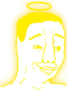 chudjak, angel, chud, closed mouth, glowing, hair, halo, smile, soyjak, transparent background