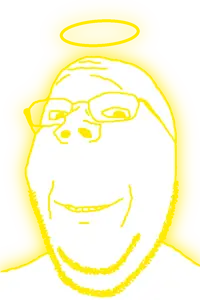 gapejak, wholesome soyjak, angel, glowing, hair, halo, soyjak, teeth, transparent background, wholesome