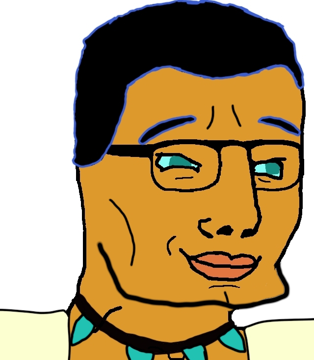 chudjak, 1soyjak, black hair, blue eyes, blue sclera, brown skin, chud, chudcel, chudclit, cleavage