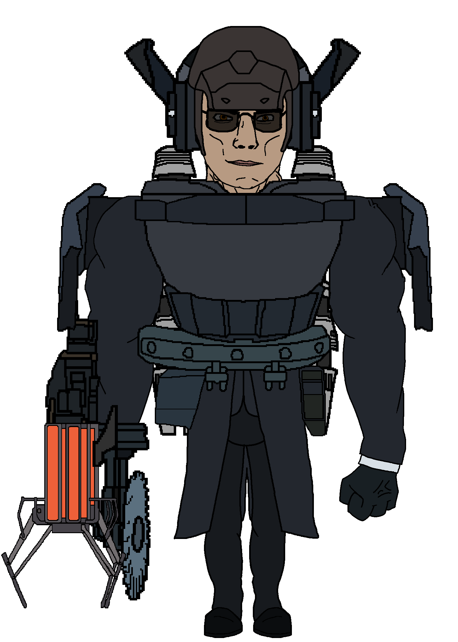 chudjak, chudjak front, muscular chud, g-squad, armor, brown hair, buzzsaw, buzzsaw mutant toilet, clothes, eyebrows